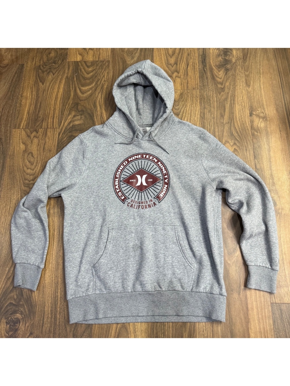 Hurley Gray Pullover Hoodie Men’s Large Fleece Graphic Logo Sweatshirt Surf